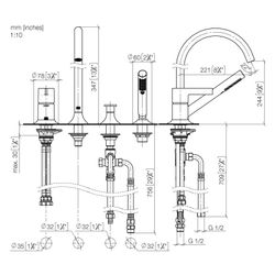 Dornbracht Wannen-Vierlochbatterie Vaia 220mm, Dark Bronze gebürstet PVD... DORNBRACHT-27632809-43 4099477463995 (Abb. 1)