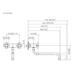 Dornbracht Wand-Brückenbatterie Tara mit herausziehbarem Auslauf, Ausladung 365... DORNBRACHT-31151892-39 4099477400389 (Abb. 1)