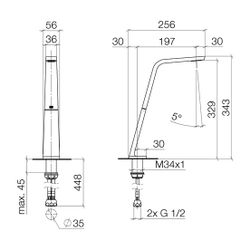Dornbracht Waschtisch-Standauslauf CL.1 ohne Ablaufgarnitur H 343mm Ausladung 2... DORNBRACHT-13717705-46 4099477136189 (Abb. 1)