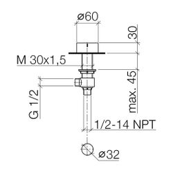 Dornbracht Seitenventil Deque rechtsschließend kalt ohne Rosette Bohrung 32mm G... DORNBRACHT-20000740-46 4099477136424 (Abb. 1)