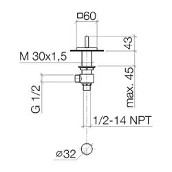 Dornbracht Seitenventil Mem, eckig, linksschließend, warm, Rosette 60x60mm, Cha... DORNBRACHT-20000783-47 4099477090856 (Abb. 1)
