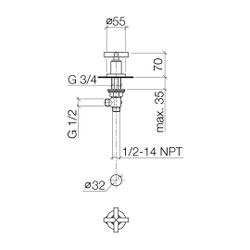 Dornbracht Seitenventil Tara, rechtsschließend, Bohrung 32mm, Champagne gebürst... DORNBRACHT-20000892-46 4099477031248 (Abb. 1)