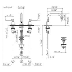 Dornbracht Waschtisch-Dreilochbatterie Tara mit Ablaufgarnitur, schwenkbar, 166... DORNBRACHT-20705882-43 4099477463131 (Abb. 1)