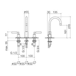 Dornbracht Waschtisch-Dreilochbatterie Tara mit Ablaufgarnitur, schwenkbar, 135... DORNBRACHT-20710882-46 4099477031262 (Abb. 1)