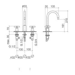 Dornbracht Waschtisch-Dreilochbatterie Tara mit Ablaufgarnitur, schwenkbar, 135... DORNBRACHT-20710892-19 4029011996542 (Abb. 1)