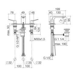 Dornbracht Waschtisch-Dreilochbatterie Lissé starrer Auslauf 130mm, 5,7l/min, D... DORNBRACHT-20713845-99 4099477237961 (Abb. 1)
