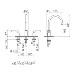 Dornbracht Waschtisch-Dreilochbatterie Tara mit Ablaufgarnitur, schwenkbar, 165... DORNBRACHT-20713882-19 4029011996603 (Abb. 1)