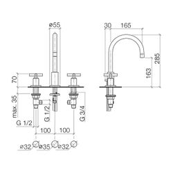 Dornbracht Waschtisch-Dreilochbatterie Tara mit Ablaufgarnitur, schwenkbar, 165... DORNBRACHT-20713892-19 4029011996641 (Abb. 1)