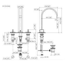 Dornbracht Waschtisch-Dreilochbatterie Mem, mit Ablaufgarnitur, Ausladung 200mm... DORNBRACHT-20715782-43 4099477488516 (Abb. 1)