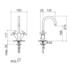 Dornbracht Waschtisch-Einlochbatterie Tara mit Ablaufgarnitur, schwenkbar, 135m... DORNBRACHT-22512892-47 4099477031484 (Abb. 1)