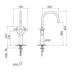 Dornbracht Waschtisch-Einlochbatterie Tara, erhöhter Standfuß, 200mm, max. 7l/m... DORNBRACHT-22533892-46 4099477031545 (Abb. 1)