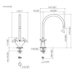Dornbracht Einlochbatterie Tara schwenkbar, Ausladung 235mm, max. 7l/min, Dark ... DORNBRACHT-22815892-39 4099477399683 (Abb. 1)