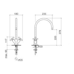 Dornbracht Einlochbatterie Tara schwenkbar, Ausladung 235mm, max. 7l/min, Bronz... DORNBRACHT-22815892-42 4099477261195 (Abb. 1)