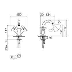 Dornbracht Bidet-Einlochbatterie Tara, mit Ablaufgarnitur, Ausladung 124mm, max... DORNBRACHT-24510892-19 4029011996733 (Abb. 1)