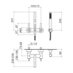 Dornbracht Wannenbatterie Tara für Wandmontage mit Schlauchbrausegarnitur, 240m... DORNBRACHT-25133882-19 4029011996757 (Abb. 1)