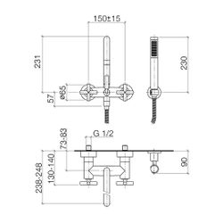 Dornbracht Wannenbatterie Tara für Wandmontage mit Schlauchbrausegarnitur, 240m... DORNBRACHT-25133892-42 4099477247922 (Abb. 1)