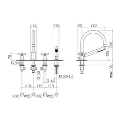Dornbracht Wannen-Vierlochbatterie Tara für Wannenrandmontage, Ausladung 220mm,... DORNBRACHT-27512892-19 4029011996948 (Abb. 1)