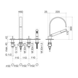 Dornbracht Wannen-Vierlochbatterie Mem, für Wannenrandmontage, 220mm, max. 27,3... DORNBRACHT-27532782-47 4099477091396 (Abb. 1)