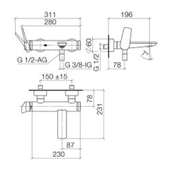 Dornbracht Wannen-Einhandbatterie Lissé für Wandmontage, 13,5l/min, Dark Chrome... DORNBRACHT-33200845-19 4099477128900 (Abb. 1)