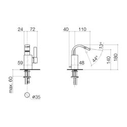 Dornbracht Bidet-Einhandbatterie, mit Ablaufgarnitur, Ausladung 110mm, max. 6l/... DORNBRACHT-33600782-19 4099477074566 (Abb. 1)