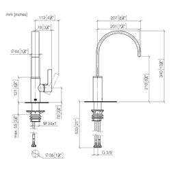Dornbracht Einhebelmischer Mem, Ausladung 201mm, schwenkbar, max. 6,3l/min, Bro... DORNBRACHT-33800682-42 4099477261355 (Abb. 1)