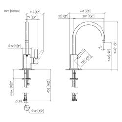 Dornbracht Einhebelmischer Tara schwenkbar, Ausladung 201mm, max. 7l/min, Dark ... DORNBRACHT-33800888-39 4099477400631 (Abb. 1)