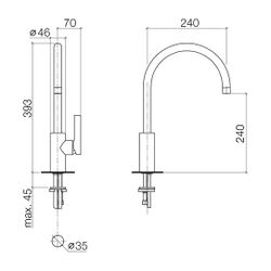 Dornbracht Einhebelmischer Tara Ultra schwenkbar, Ausladung 241mm, max. 8l/min,... DORNBRACHT-33816875-93 4029011984372 (Abb. 1)