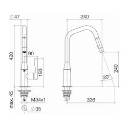 Dornbracht Einhebelmischer Sync Pull-down mit Brausefunktion, Ausladung 240mm, ... DORNBRACHT-33875895-47 4099477093727 (Abb. 1)