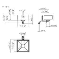 Dornbracht Einzelbecken Unterbau Küchenbecken 400x400x175mm Beckentiefe 175mm, ... DORNBRACHT-38400002-71 4029011752971 (Abb. 1)