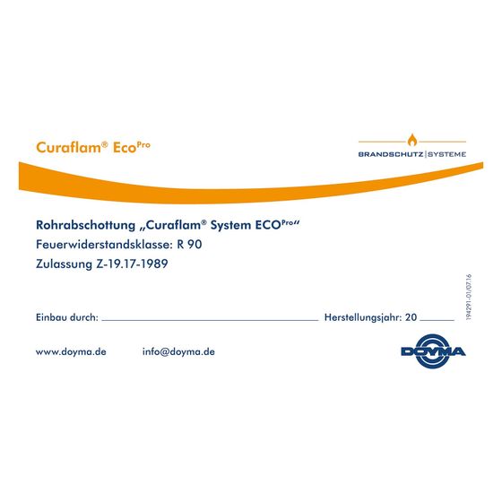 Doyma Brandschutz-Schild Curaflam, für Manschette ECO Pro, Zulassung Z-19.53-2464, 323100000001