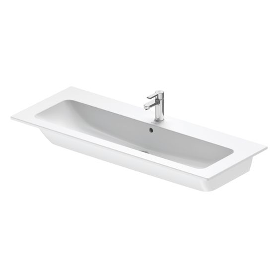 Duravit ME by Starck Waschtisch 490x1230x180mm, WonderGliss, Weiß Seidenmatt, Rechteckig, 1 WP mittig, mit ÜL