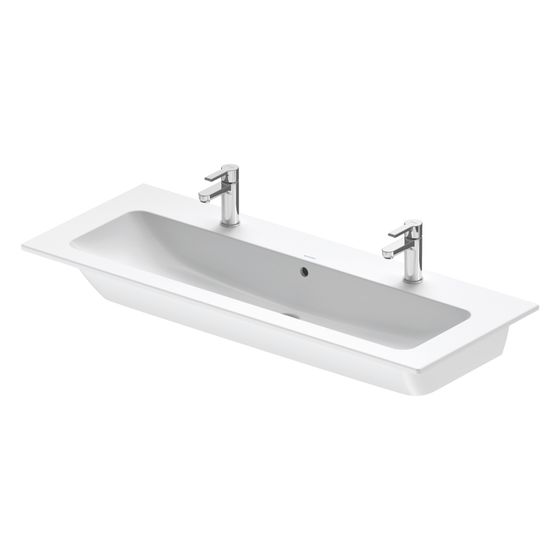 Duravit ME by Starck Waschtisch 490x1230x180mm wh, Weiß SM, Rechteckig, WonderGliss, 2 Waschplätze mittig, 1 HL L, mit ÜL