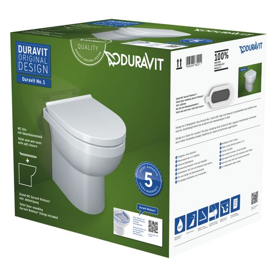 Duravit WC-Set bodenstehend No.1 480x370x465mm, Weiß Hochglanz, Tiefspüler, rimless, Abgang waagerecht, 4,5l