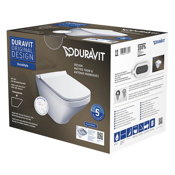 Duravit DuraStyle WC-Set wandhäng. Weiß Hochglanz, 4,5l, WonderGliss, Tiefspüler, rimless, waagerecht