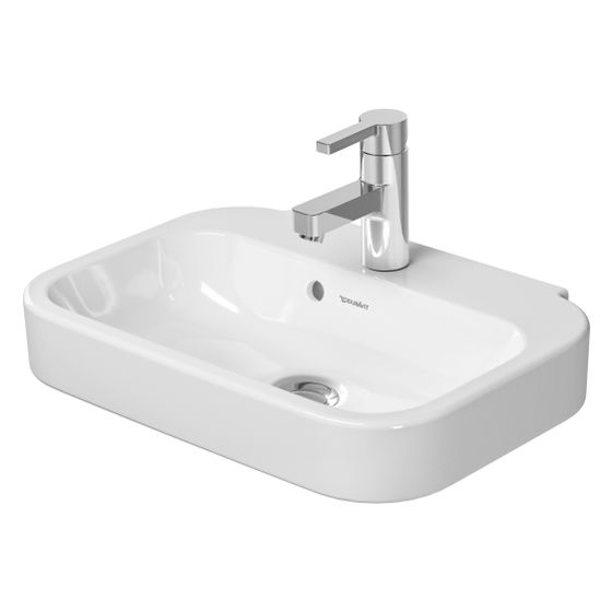 Duravit Happy D.2 Handwaschbecken 360x500x145mm, Weiß Hochglanz, WonderGliss, Rechteckig,1 Waschplatz/HL mittig, mit Überlauf