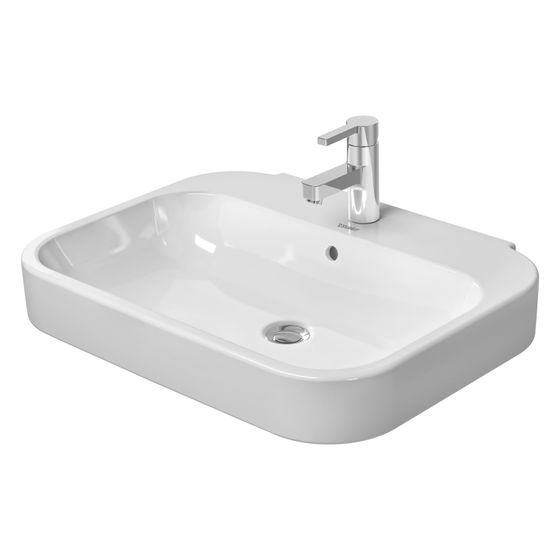 Duravit Happy D.2 Waschtisch 495x650x175mm wandhängend Weiß Hochglanz, Rechteckig, WonderGliss, 1 WP mittig, 1 HL mittig, mit ÜL