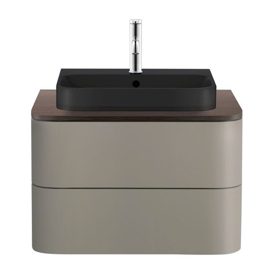 Duravit Happy D.2 Plus Aufsatzbecken 500mm, Anthrazit Matt, WonderGliss, rechteckig mit HLB/Überlauf, Push-Open, 1 HL
