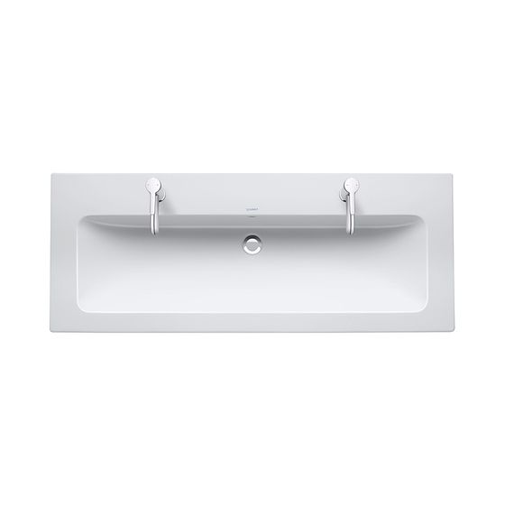 Duravit ME by Starck Waschtisch 490x1230x180mm wh, Weiß SM, Rechteckig, WonderGliss, 2 Waschplätze mittig, 1 HL L, mit ÜL