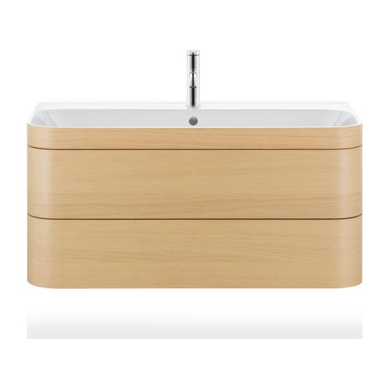 Duravit Happy D.2 Waschtisch-Set C-bonded wh Lack, 490x975x480mm Mediterrane Eiche Matt, Grifflos, 2 SK, 2 HL, mit Möbel-WT