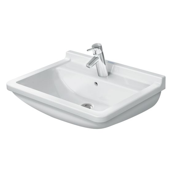 Duravit Starck 3 Waschtisch 450x600x225mm wandh. Weiß Hochglanz, Rechteckig, WonderGliss, 1 WP mittig, 1 HL mittig, mit ÜL