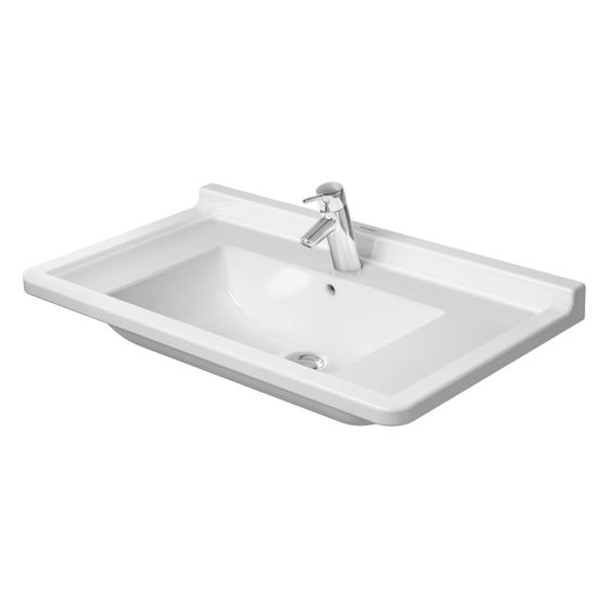 Duravit Starck 3 Waschtisch 485x850x225mm, WonderGliss, Weiß Hochglanz, Rechteckig, 1 Waschplatz/HL mittig, mit Überlauf