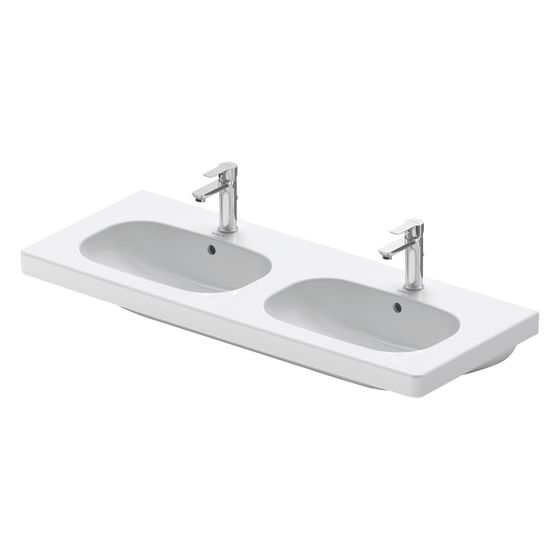 Duravit D-Code Doppelwaschtisch 490x1200x180mm, Weiß Hochglanz, Rechteckig, 2Waschplätze mittig, 1 HL mittig, mit Überlauf