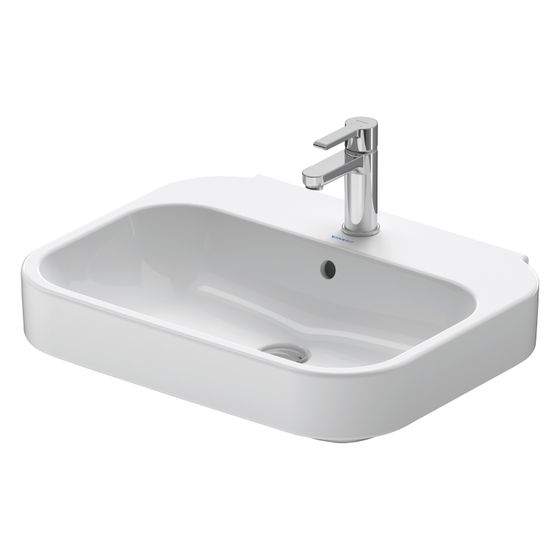 Duravit Happy D.2 Waschtisch 475x600x175mm wandhängend Weiß Hochglanz, Rechteckig, WonderGliss, 1 WP mittig, 1 HL mittig, mit ÜL