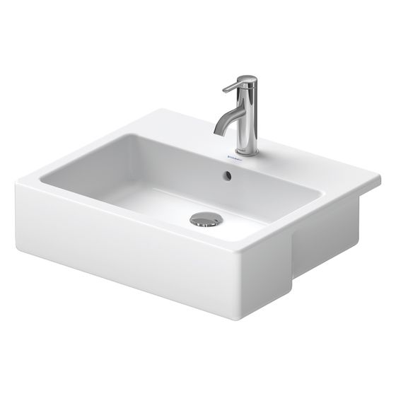 Duravit Vero Halbeinbauwaschtisch 470x550x170mm, Weiß Hochglanz, WonderGliss, 1 HL, mit Überlauf, Befestigung für Holzkons