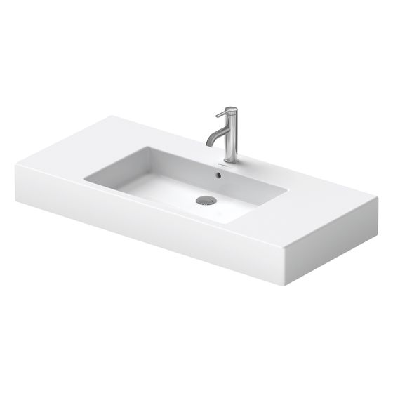 Duravit Vero Waschtisch 490x1050x170mm, WonderGliss, Weiß Hochglanz, Rechteckig, 1 Waschplatz/HL mittig, mit Überlauf
