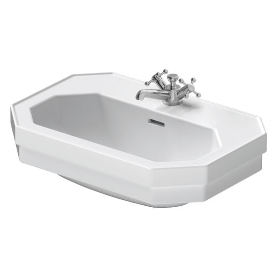 Duravit Serie 1930 Waschtisch 410x600x200mm wandh. Weiß Hochglanz, Oktogonal, WonderGliss, 1 WP mittig, 1 HL mittig, mit ÜL