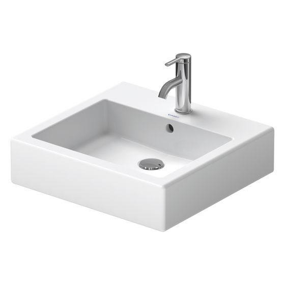 Duravit Vero Waschtisch 470x500x175mm wandh., Weiß Hochglanz, Rechteckig, WonderGliss, 1 WP mittig, 1 HL mittig, mit ÜL, geschl.