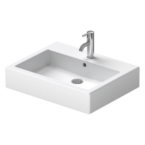 Duravit Vero Waschtisch 470x600x165mm mit HLB Aufsatz, Weiß Hochglanz, Rechteckig, 1 WP mittig, 1 HL mittig, mit ÜL