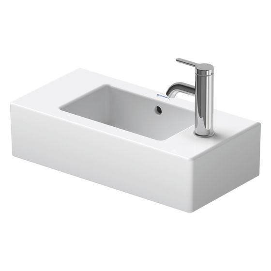 Duravit Vero Handwaschbecken 250x500x150mm, Weiß HG, WonderGliss, Rechteckig, 1 Waschplatz mittig, 2 Hahnlöcher, mit Überlauf