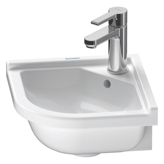 Duravit Starck 3 Eck-Handwaschbecken 380x430x160mm, Weiß Hochglanz, WonderGliss, Quadratisch,1 Waschplatz/HL M mit Überlauf